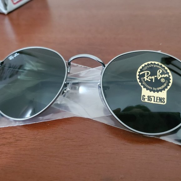 Authentic NWT Ray-Ban RB3447 Round Metal Sunglasses 50-21 Gunmetal Green G-15 - Picture 4 of 8